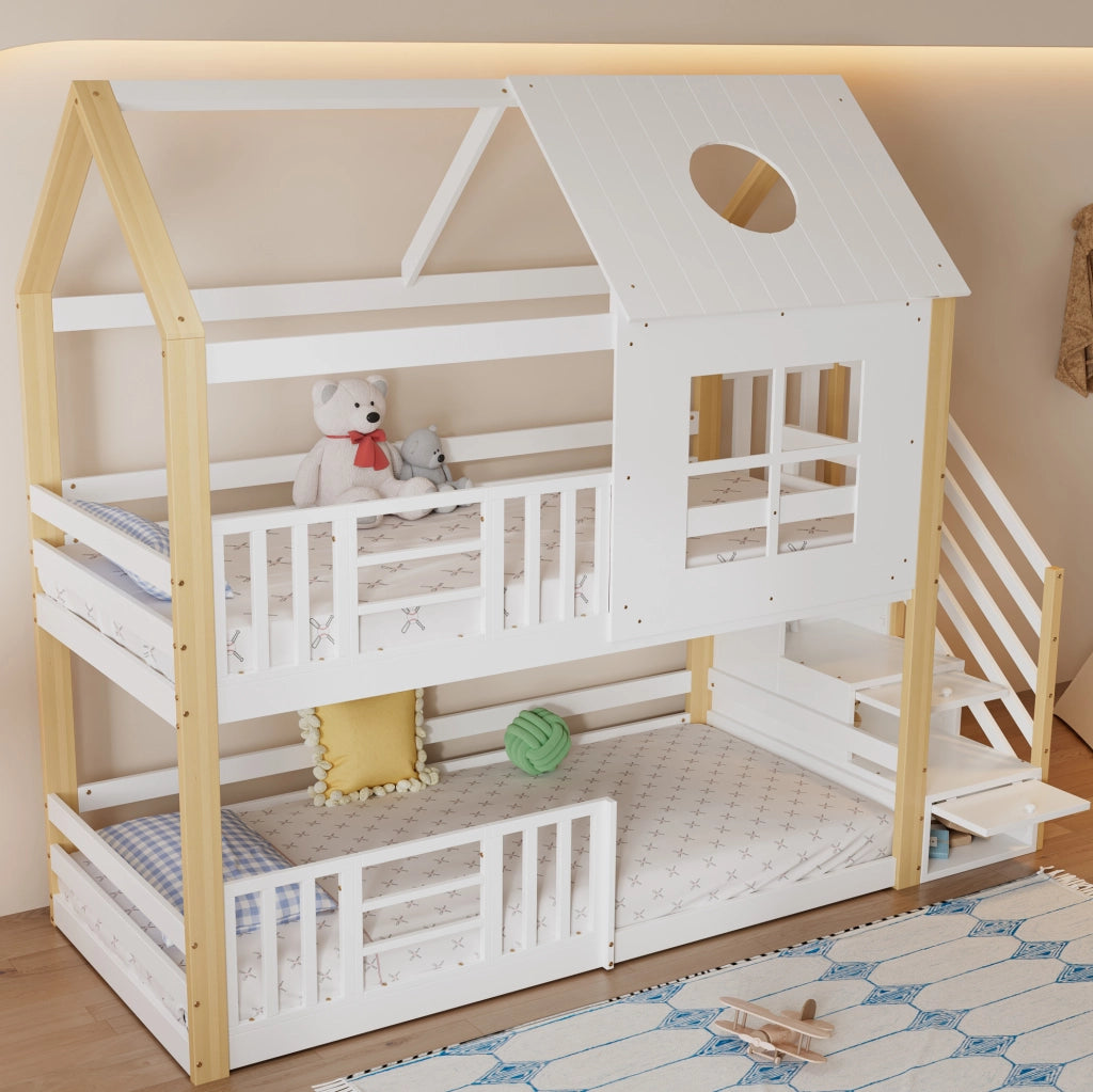 Letto a castello per bambini con scala contenitore 90x200 cm
