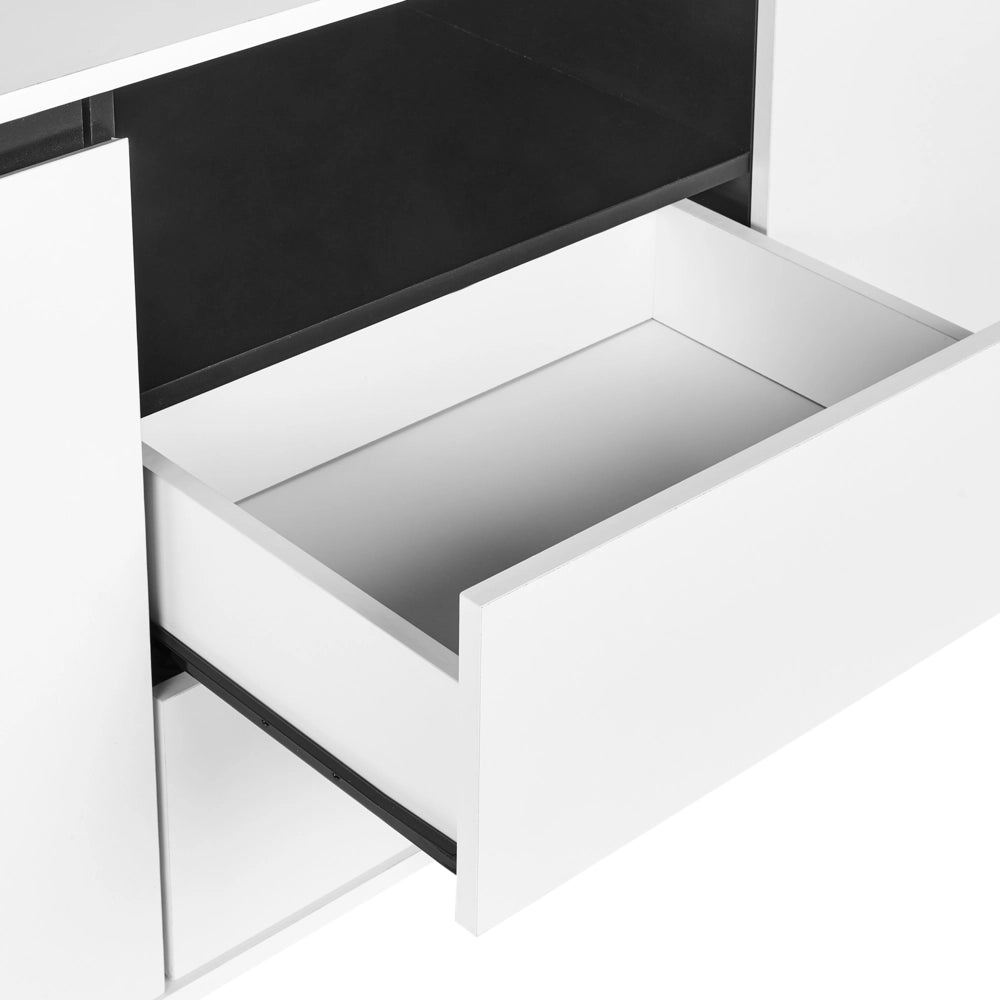 Credenza in legno massiccio bianco 3 cassetti gambe in metallo design moderno