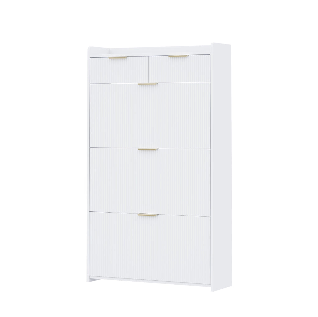 Scarpiera salvaspazio 80x25x135 cm con 3 ribalte e 2 cassetti; bianco