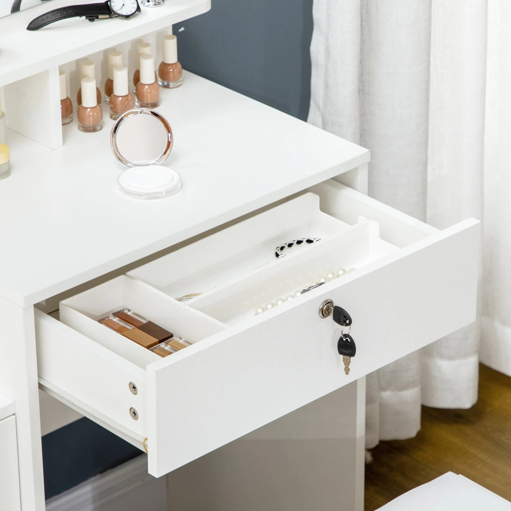 Scrivania trucco con specchio e 4 cassetti ¨C zephmum ¨C 80x38x143 cm bianco