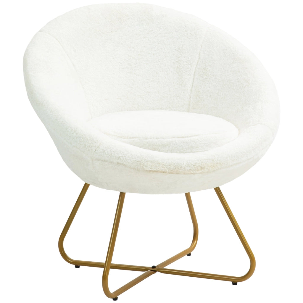 Poltrona Moderna da Camera in Finta Pelliccia con Gambe in Metallo 75x66x79 cm Bianco