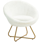 Poltrona Moderna da Camera in Finta Pelliccia con Gambe in Metallo 75x66x79 cm Bianco