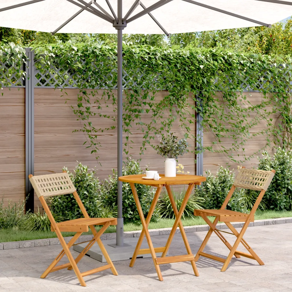 Set da Bistrot 3 pz | Set Salotto da Giardino Beige in Polyrattan e Legno Massello