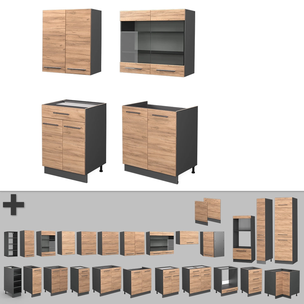 Vicco Cucina completa Quercia dorata/antracite 140 cm senza piano di lavoro