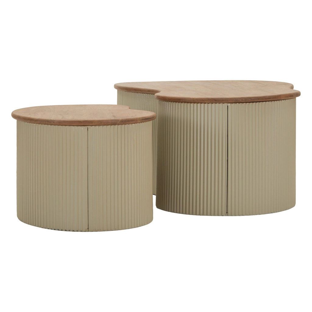 Kashan, Tavolino da Salotto set da 2, 37x58x92h cm Marrone Rovere