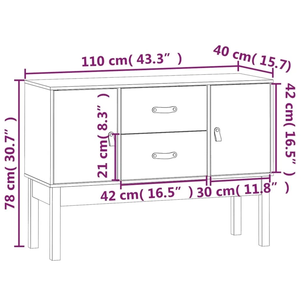 Credenza-Buffet-Armadio da cucina Grigia 110x40x78 cm in Legno Massello di Pino