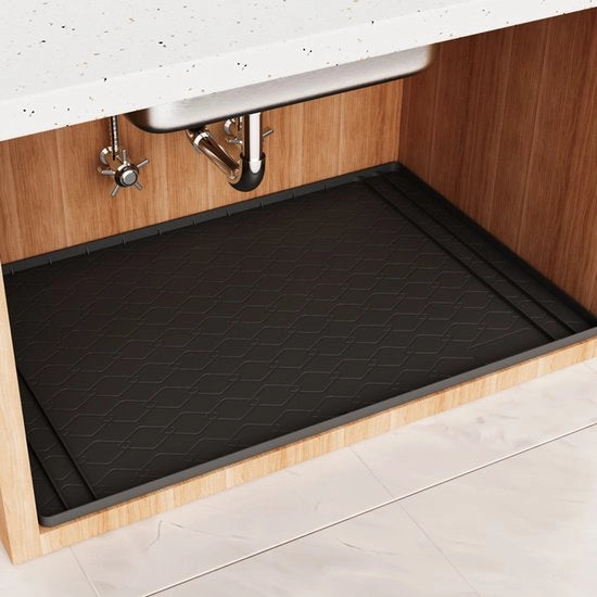 Matte impermeabile per lavandino, 34 x 22 pollici (circa 86,4 x 55,9 cm), spessa matrice in silicone, adatta per la protezione di armadi cucina e bagno, adatta per l'organizzazione e la conservazione di articoli domestici, - nero