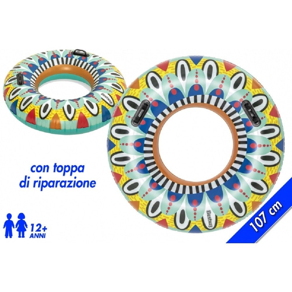 Trade Shop - Ciambella Salvagente Flirty Fiesta 107cm Con 2 Maniglie Rinforzate Piscina 36294 -