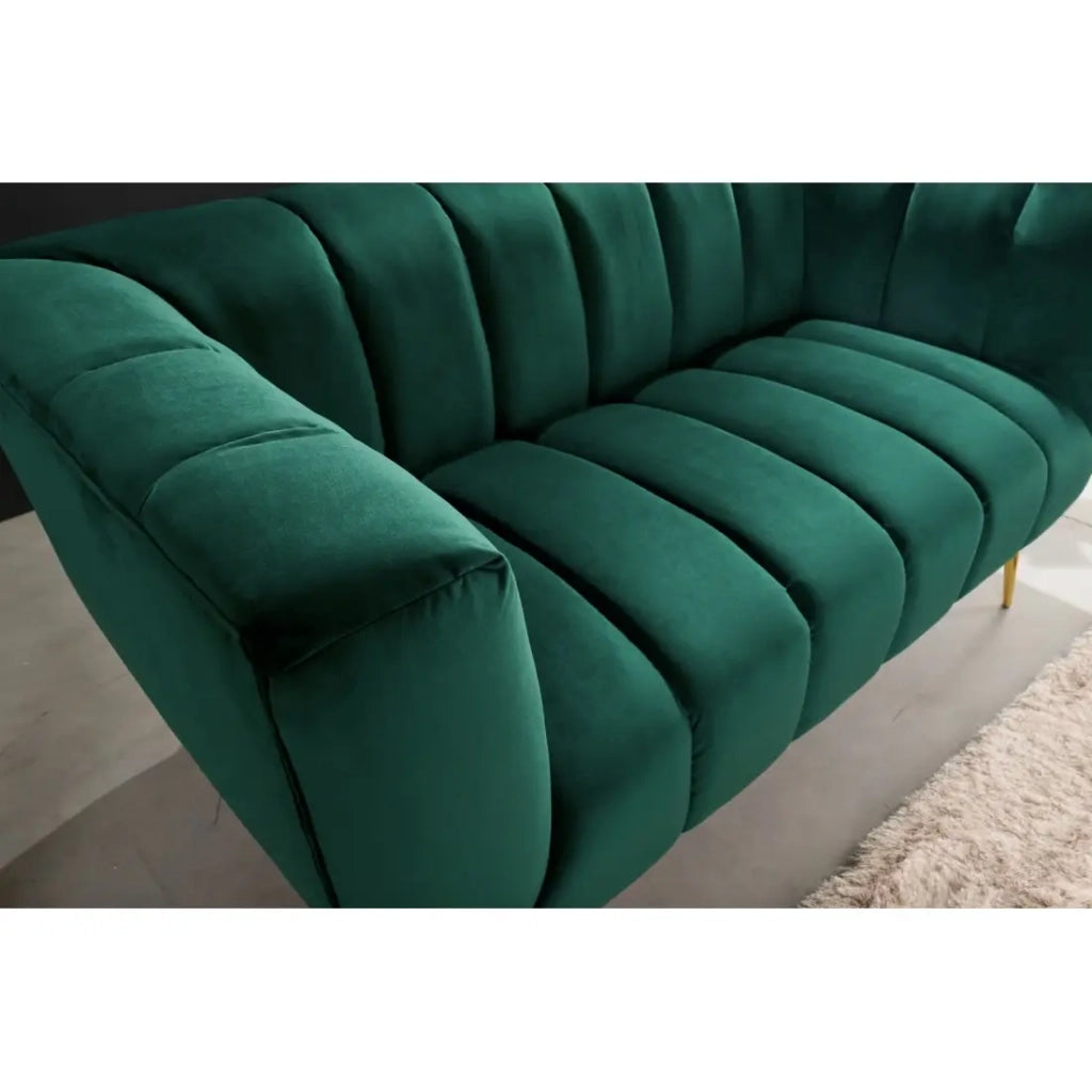 Divano dritto NORA 2 posti verde smeraldo – Divano elegante in velluto con piedi in metallo