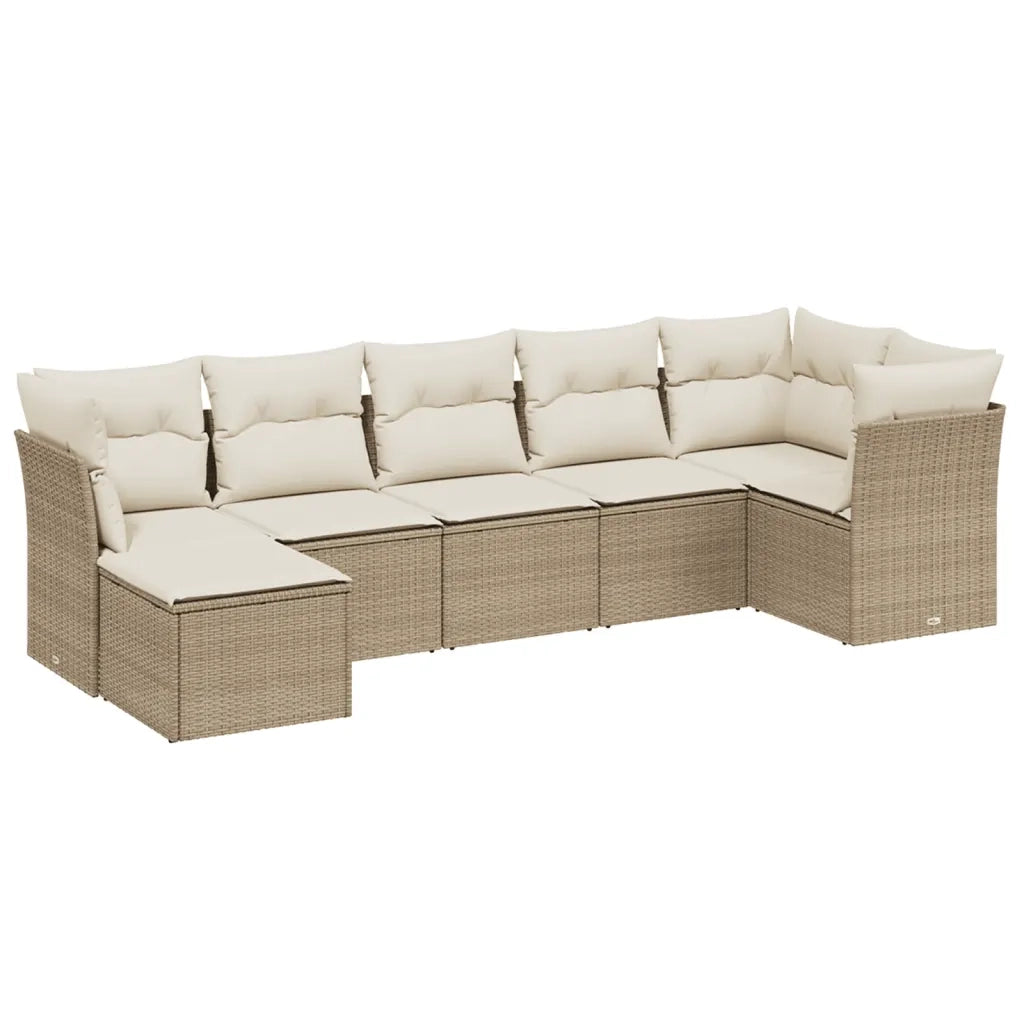 Set Divani da Giardino 7 pz con Cuscini Beige in Polyrattan