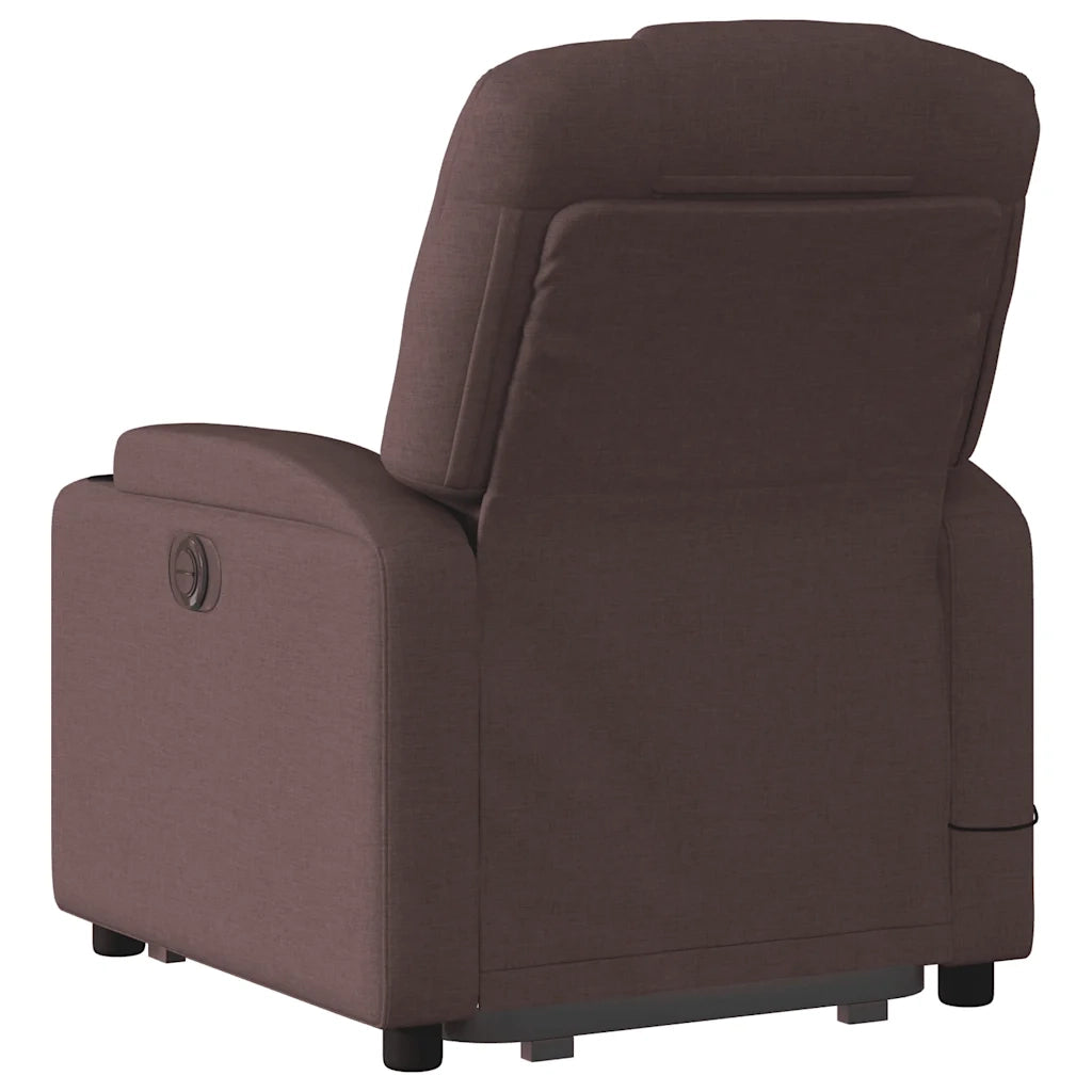 vidaXL Poltrona Alzapersona Massaggio Elettrica Marrone Scuro Tessuto