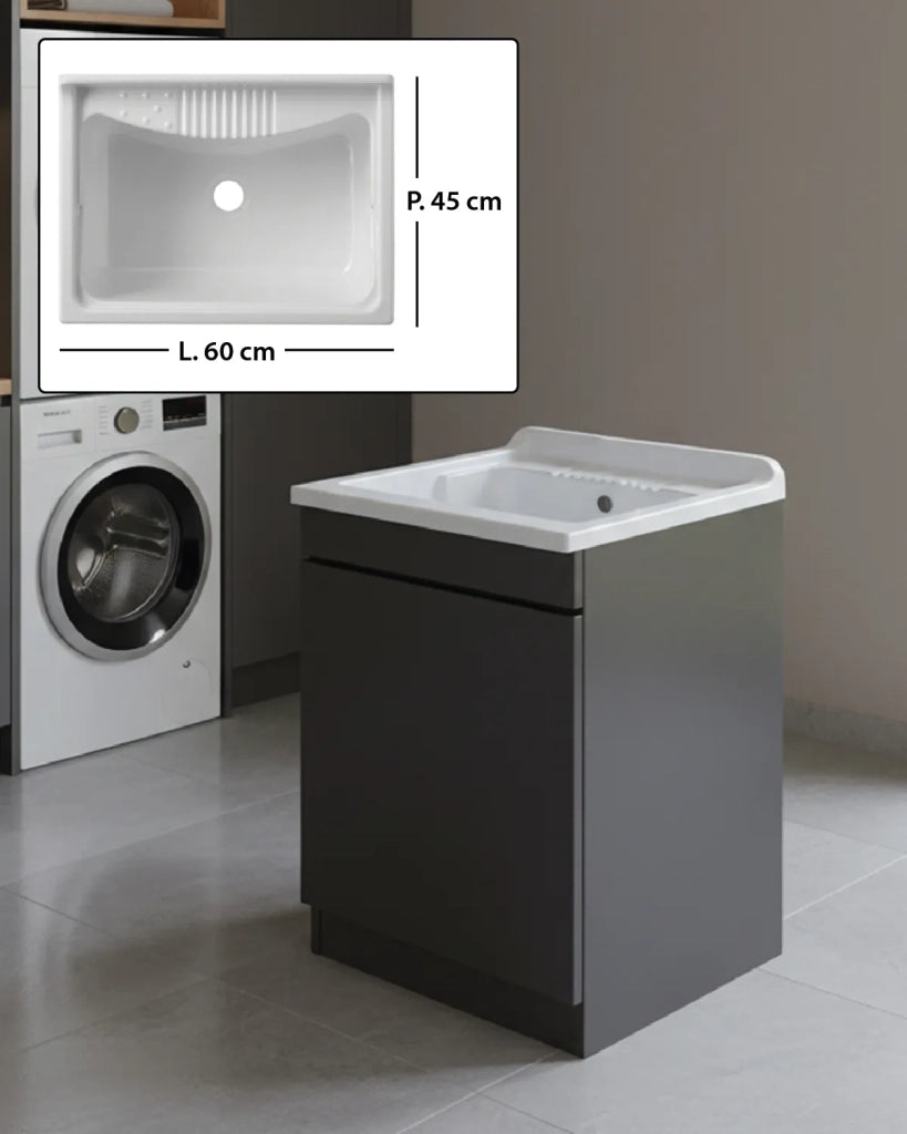 Mobile Lavatoio in legno Nobilitato Grigio con uno sportello e pilozzo lavabo in resina x lavanderia bagno Dimensioni (Larghezza x Profondità): L 60 x P 45 cm