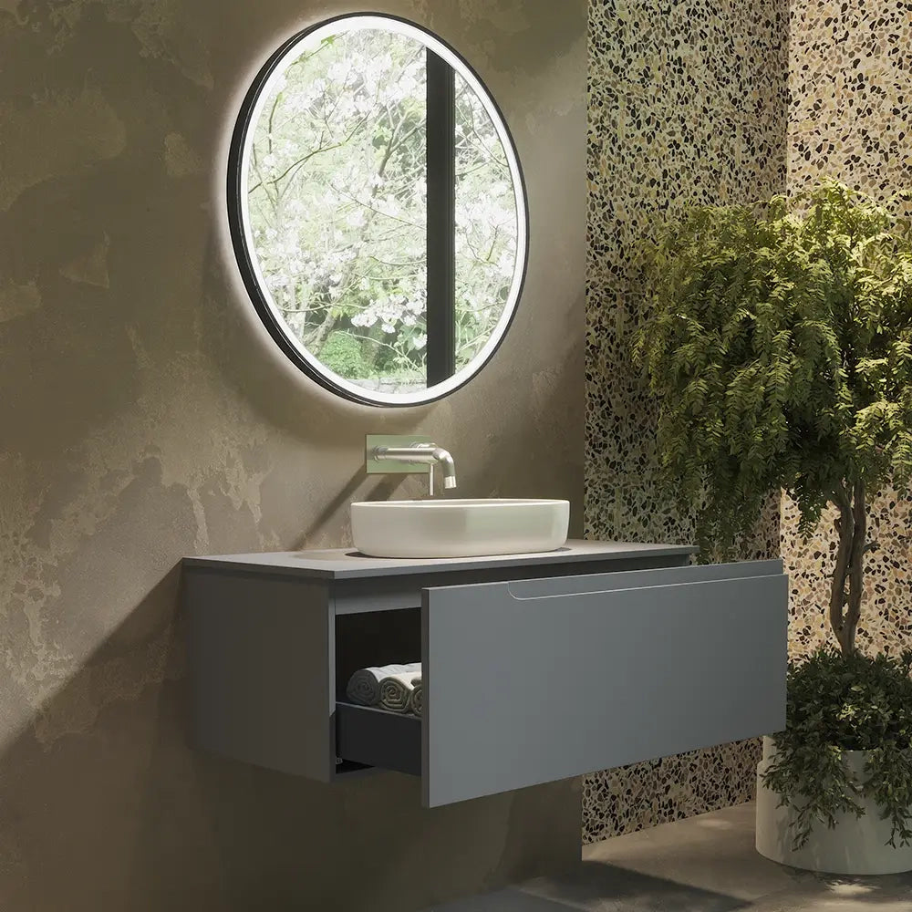 Mobile bagno sospeso 100 cm un cassetto color grigio opaco con top  | Moor