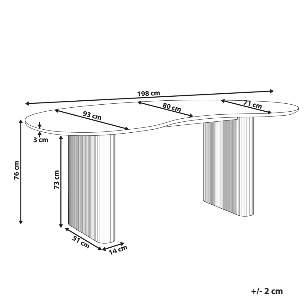 Tavolo da pranzo moderno 198 x 93 cm Forma irregolare Gambe nervate industriali MDF Bianco