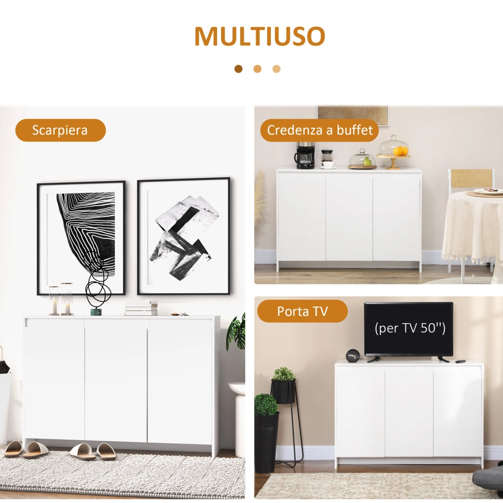 EasyComfort Credenza Moderna a 12 Ripiani Interni in Truciolato per Cucina, Soggiorno e Ingresso, 120x35x85 cm, Bianco