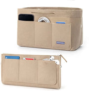 Organizzatore per borse con cerniera per borse e tasche interne, con cerniera per borse e portafoglio, organizzatore multifunzionale in pelle, 26 x 11 x 16 cm - Beige