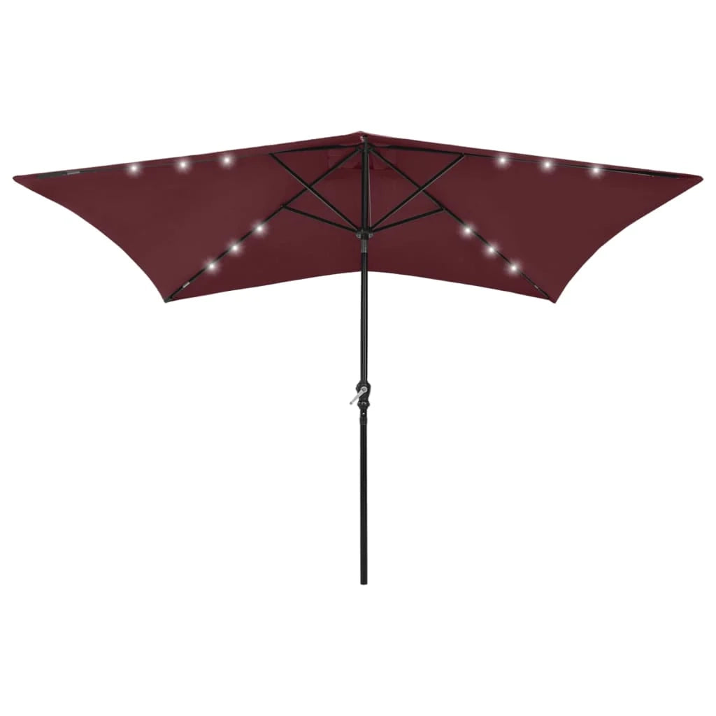 Ombrellone con LED e palo in acciaio 2 x 3 m rosso bordeaux 02_0008069