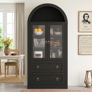 Credenza con ante in vetro, cassetti e ripiani regolabili per cucina e soggiorno, nero, 80 × 36 × 170 cm