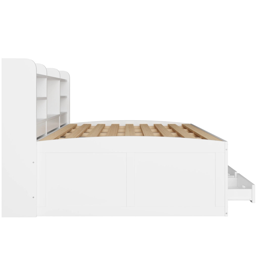 Letto multifunzionale estraibile 140x200 cm con LED; 3 cassetti; USB e Type-C; bianco