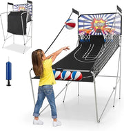 Macchina da Pallacanestro Elettronica, Canestro Basket da Camera a Doppio Tiro Pieghevole con Punteggio Elettronico, 4 Palle, 8 Modalità di Gioco e 2 Canestri (Blu e bianco)