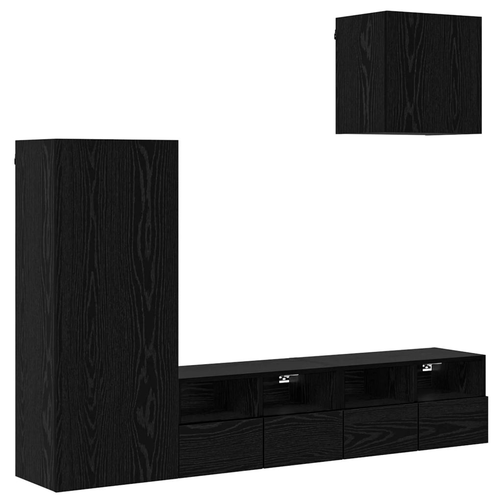 Unità per TV a Muro 4 pcs Rovere Nero Legno multistrato 3402781