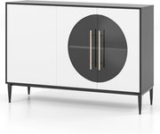 Mobile Buffet, Tavolo Credenza da Cucina con 2 Ripiani Regolabili, 3 Ante e Gambe in Metallo Sollevate, Mobile Bar da 120 cm per Soggiorno, Cucina, Sala da Pranzo, Ingresso, Bianco e Nero