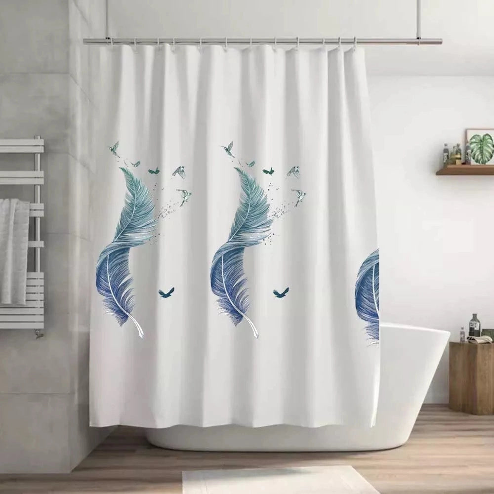 Trade Shop - Tenda Per Doccia Vasca Da Bagno Peva 12 Ganci Decorata Con Piume 180x200cm 87571 -
