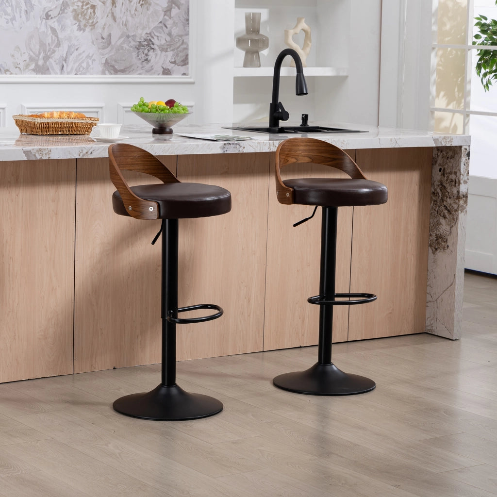 BARHOCKER girevole 360° regolabile in altezza 2 pezzi PU marrone con schienale
