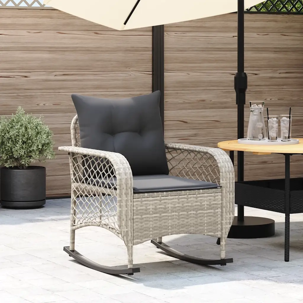 Sedia a Dondolo Giardino con Cuscini Polyrattan Grigio Chiaro 4104198