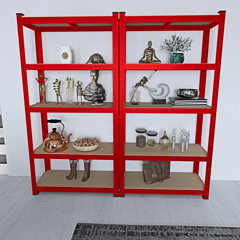 Scaffale In Metallo E MDF Ad Alta Portata Fino A 875 Kg Con 5 Ripiani Regolabili Ideale Per Garage Officina Cantina Capannone Magazzino Design Modulare 180 X 90 X 40 Cm Rosso
