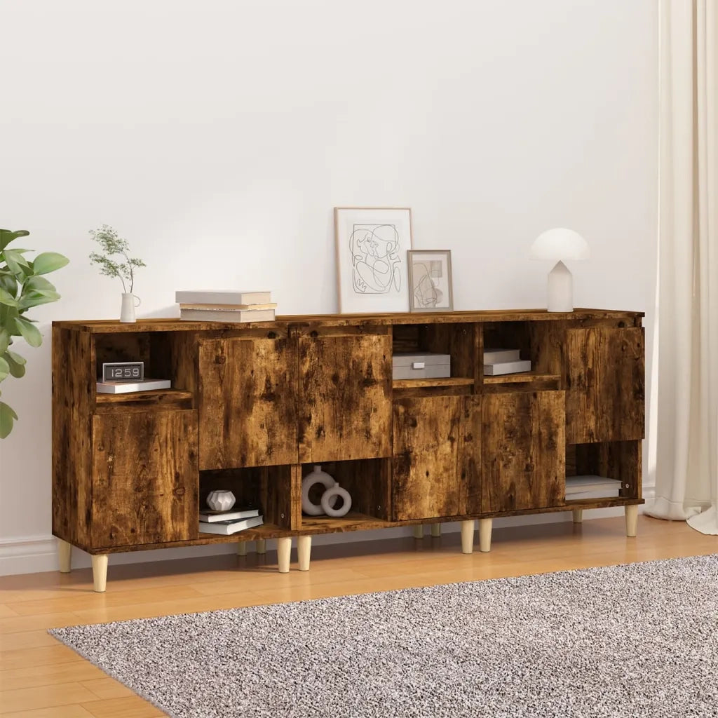 Credenze 3pz | Madia | Buffet da pranzo | Armadio da pranzo Rovere Fumo 60x35x70 cm in Legno Multistrato