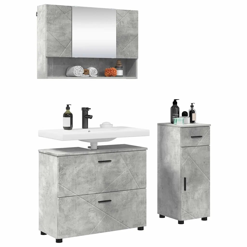 Set di mobili per il bagno con cassetto 3 pcs Grigio cemento 3393036