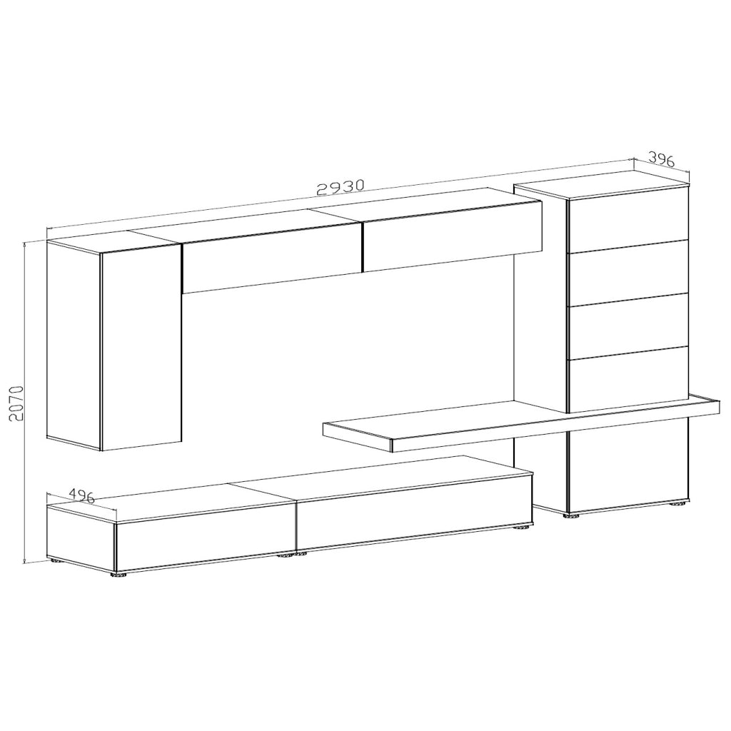 PARETE ATTREZZATA ZANTE 300X50XH220CM NOCE / BIANC