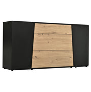 Sideboard 140×35×70 cm in MDF Nero e Legno con 3 Cassetti e 2 Ante Regolabili