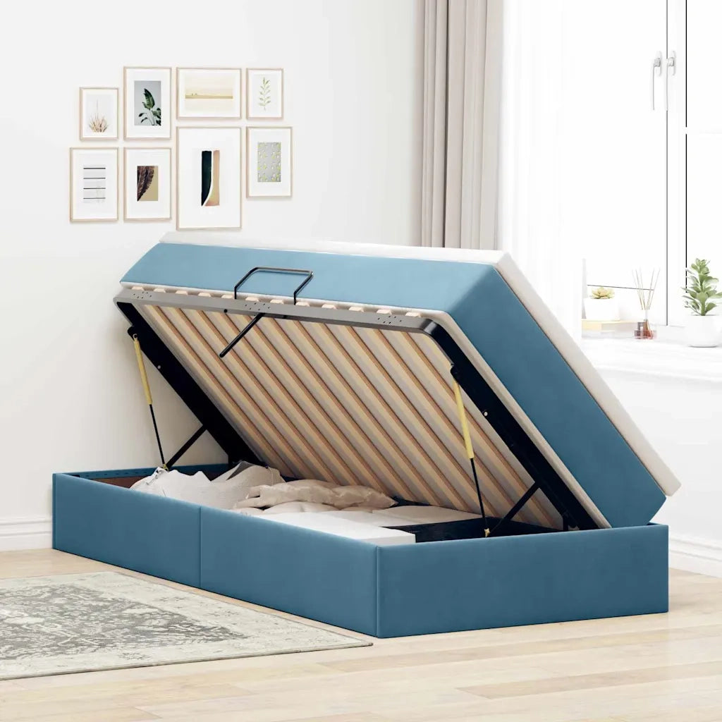 Letto con contenitore e materasso Blu Scuro 90 x 200 cm Velluto