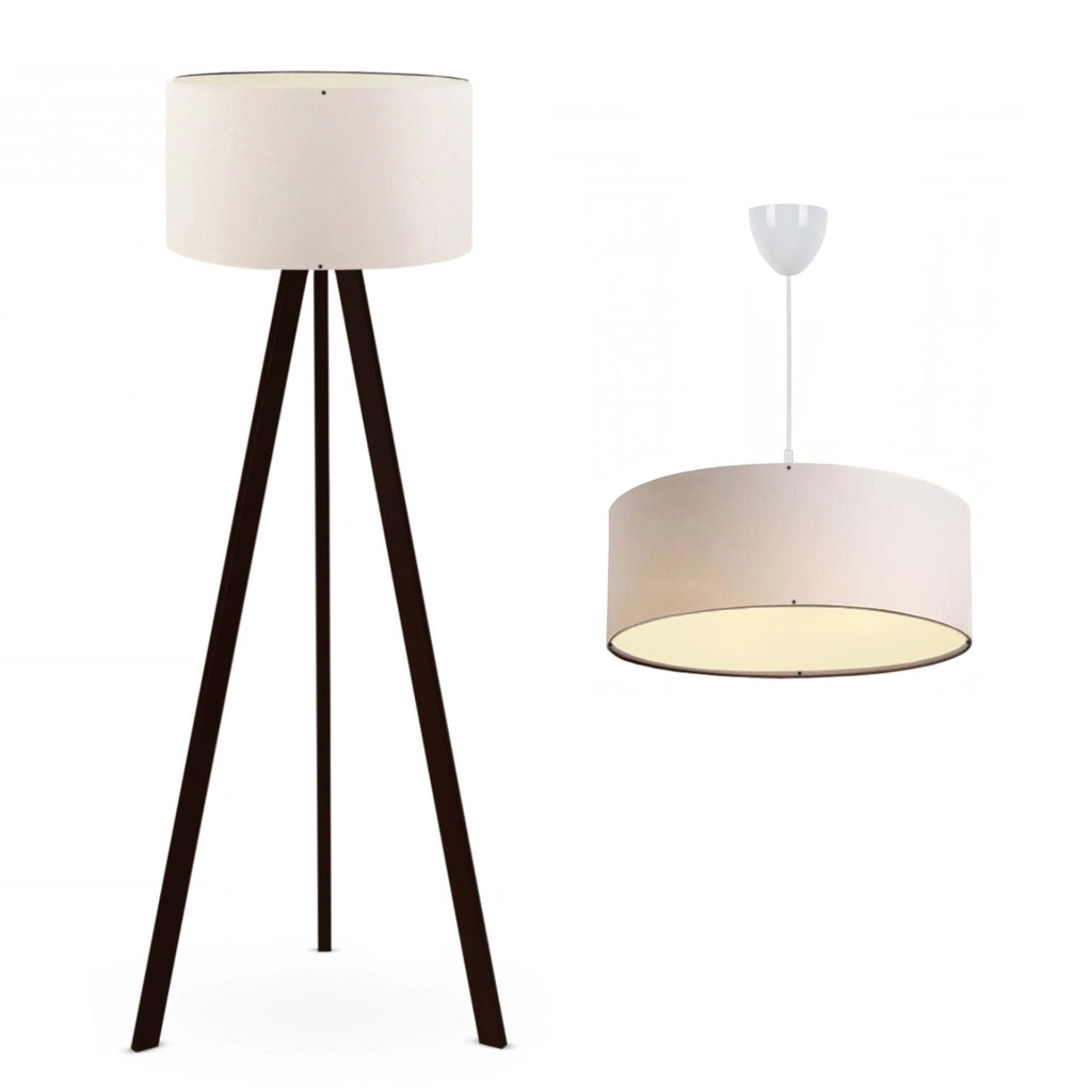 Set di 2 Lampade Scunthorpe Composto di 1 Lampada da Terra e 1 Lampada a Sospensione con Paralumi Crema lux.pro