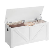 Cassapanca portaoggetti da interno scarpiera pouf panca portaoggetti per giocattoli per bambini con cerniere di sicurezza stile fienile 100 x 40 x 46 cm bianco 12_0005140