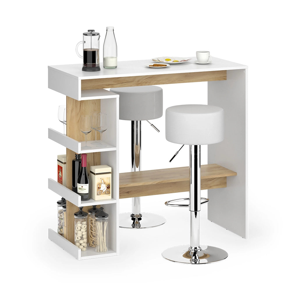 Vicco tavolo bar con sgabelli Rovere bianco/dorato 108 x 50 cm con 2 sgabelli da bar