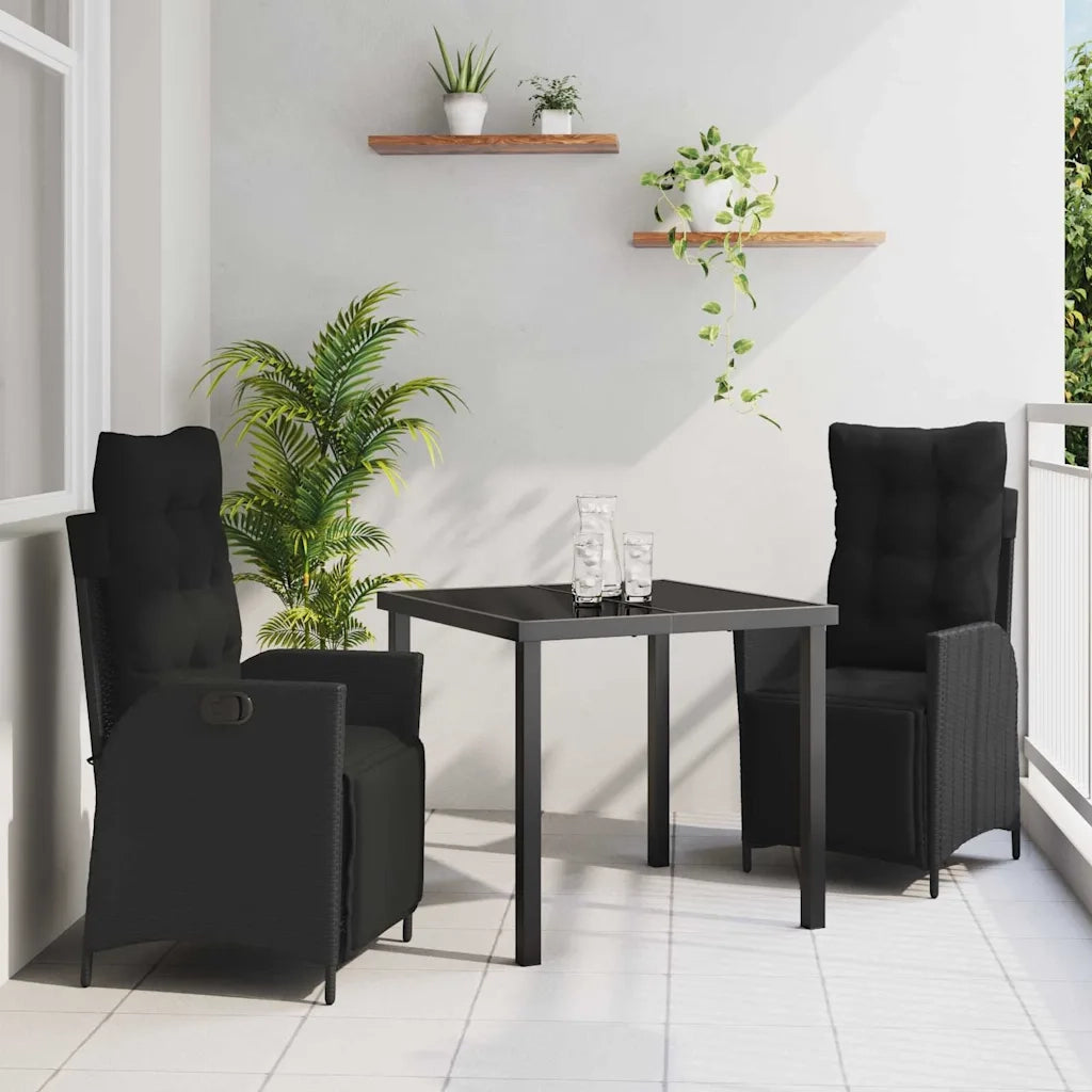 Set da Pranzo per Giardino con cuscino 3 pcs Nero polyrattan