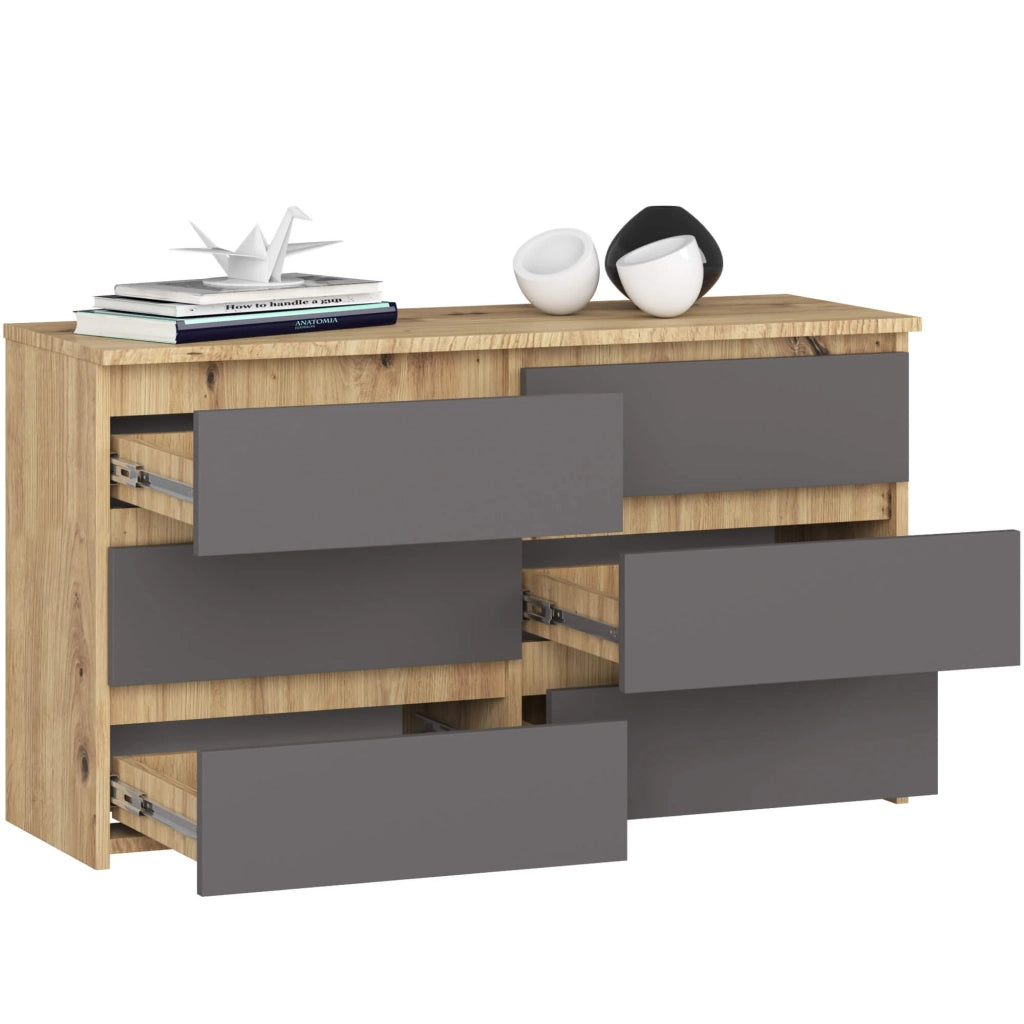 Cassettiera CL100 compatta AKORD Quercia Artisan 100 cm 6 cassetti inserto frontale Grigio Grafite 100x35x57 cm
