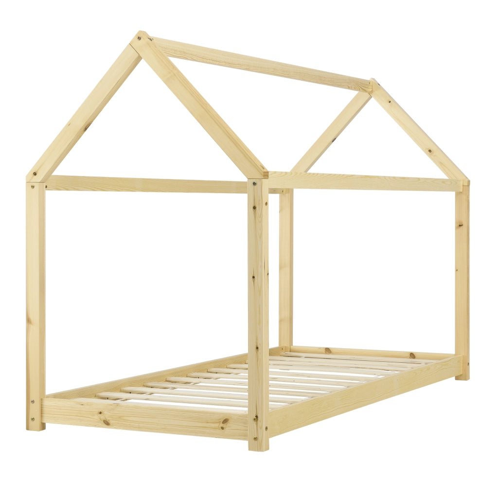 Letto per Cameretta Netstal a Forma di Casetta 90 x 200 cm Naturale [en.casa]