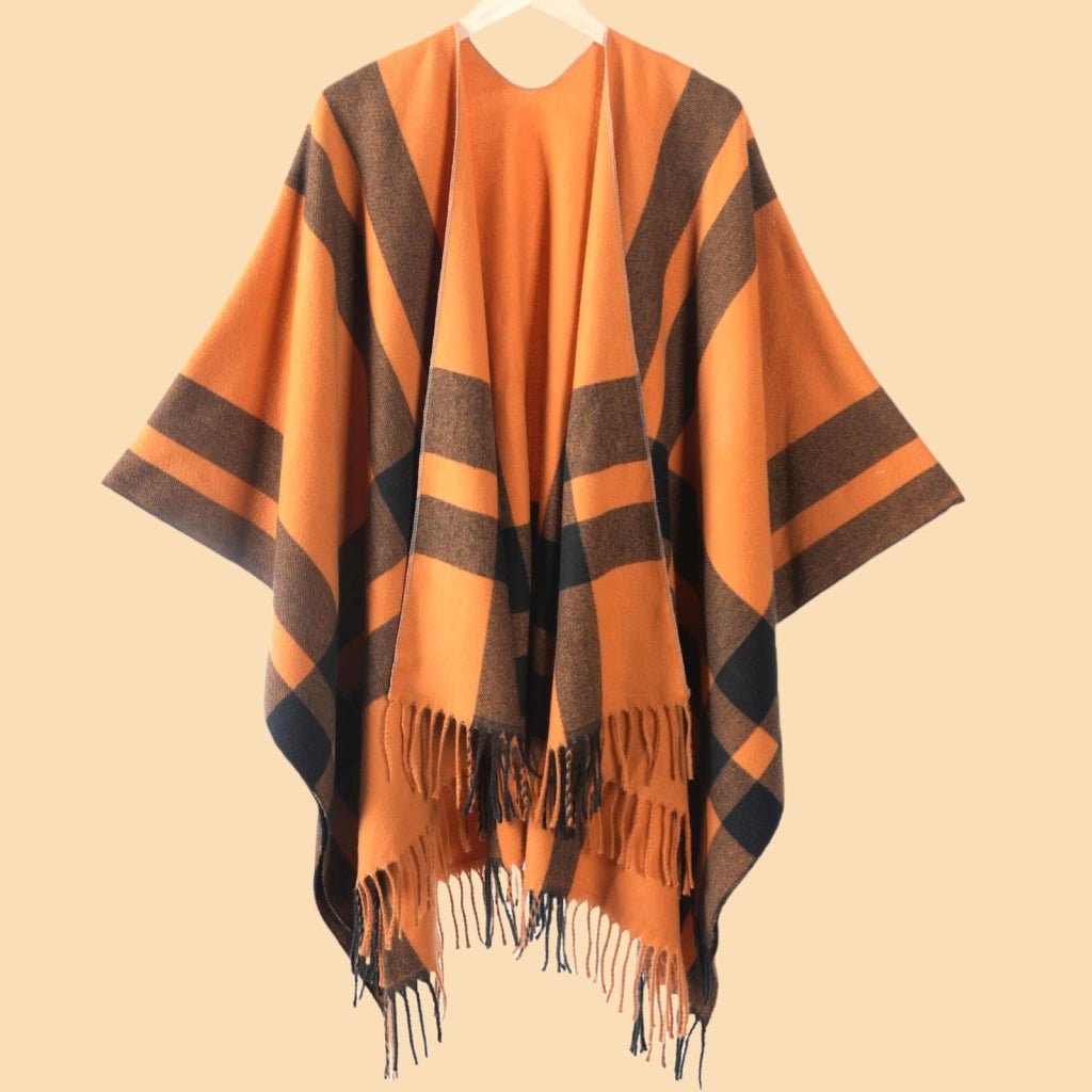 Nuovo scialle diviso con nappe, sciarpa semplice a quadri jacquard da donna