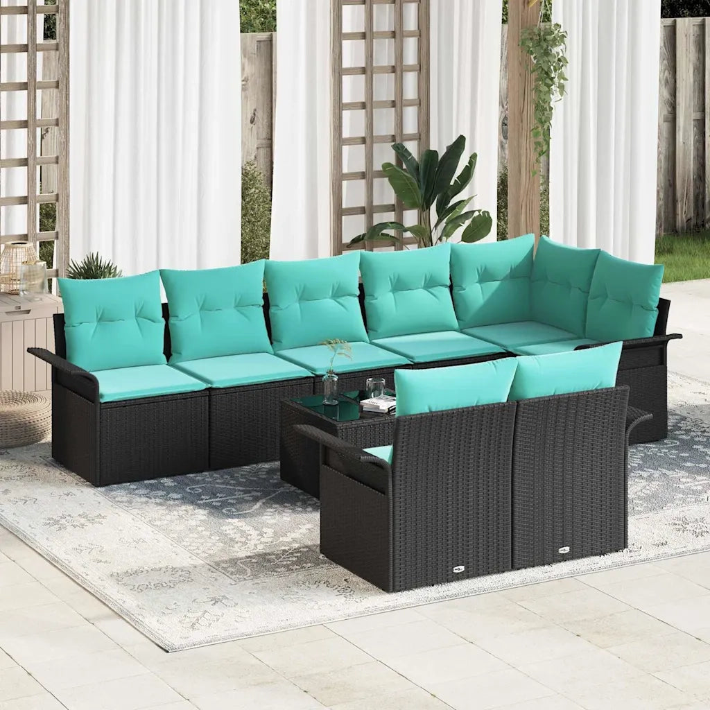 Set Divano da Giardino con cuscino 9 pcs Nero polyrattan