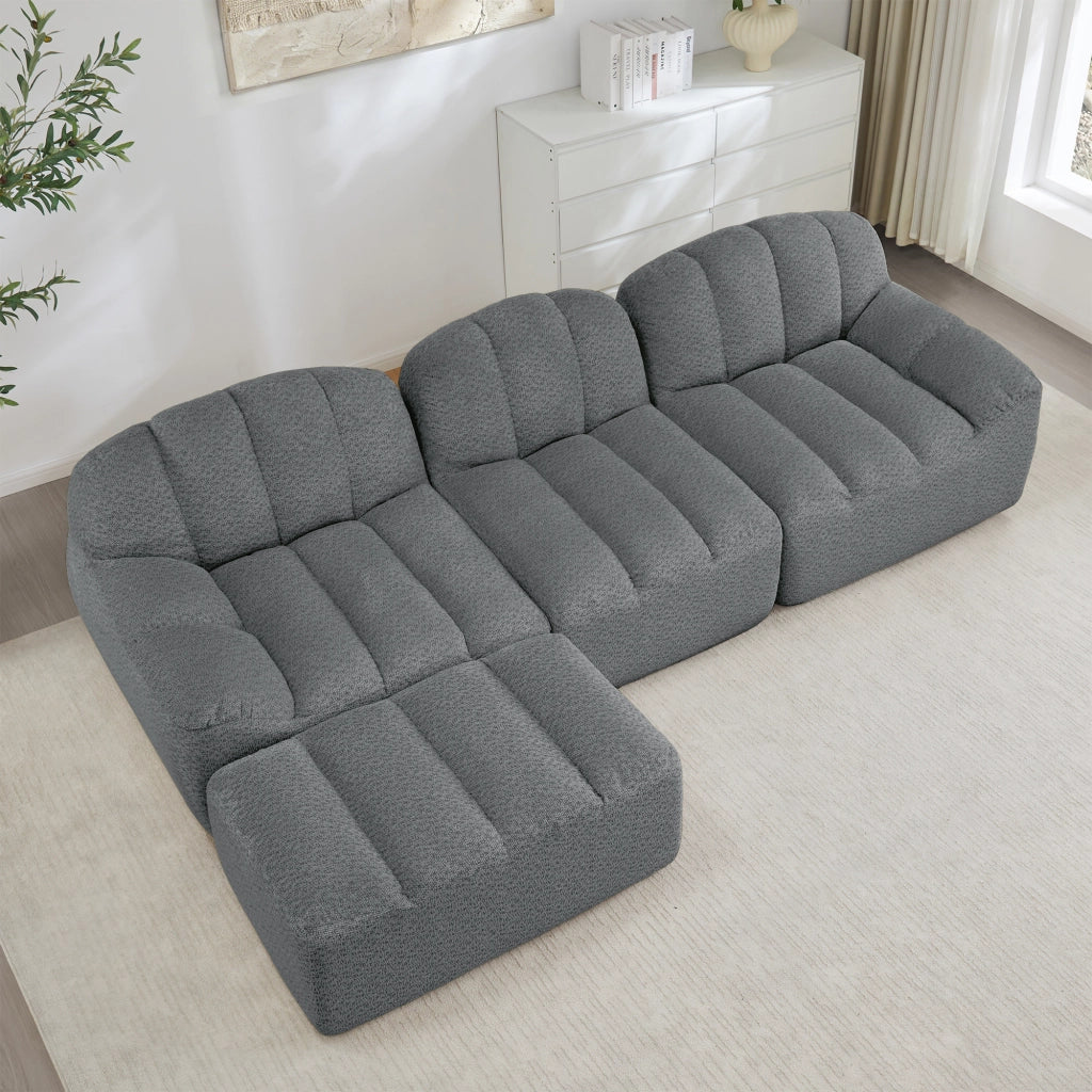 Divano Angolare Modulare 3 Posti con Poggiapiedi ¨C MINIMAL ¨C Tessuto Morbido Grigio