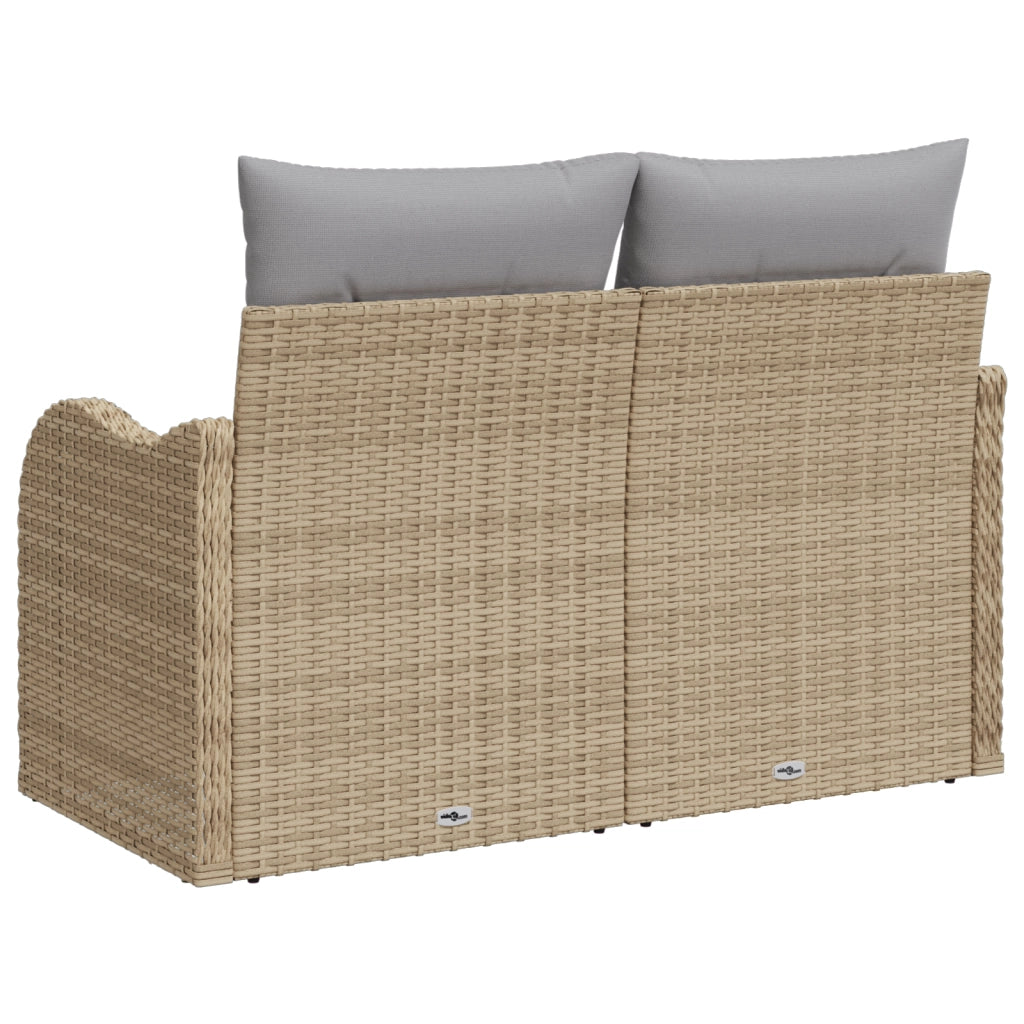 Divano da Giardino per 2 Persone con Cuscini Beige in Polyrattan