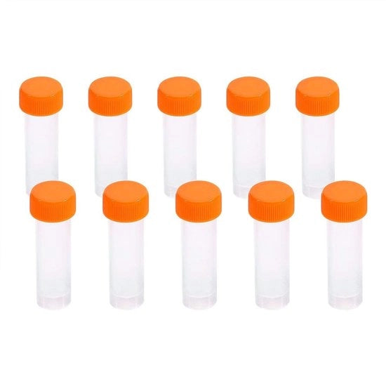 Set di Boccette Reattive 5ml da 10 - Plastica - Buona Transparenza - Buona Tenuta Ermetica - Resistente a Basse Temperature - Graduazioni - Boccetta di Laboratorio