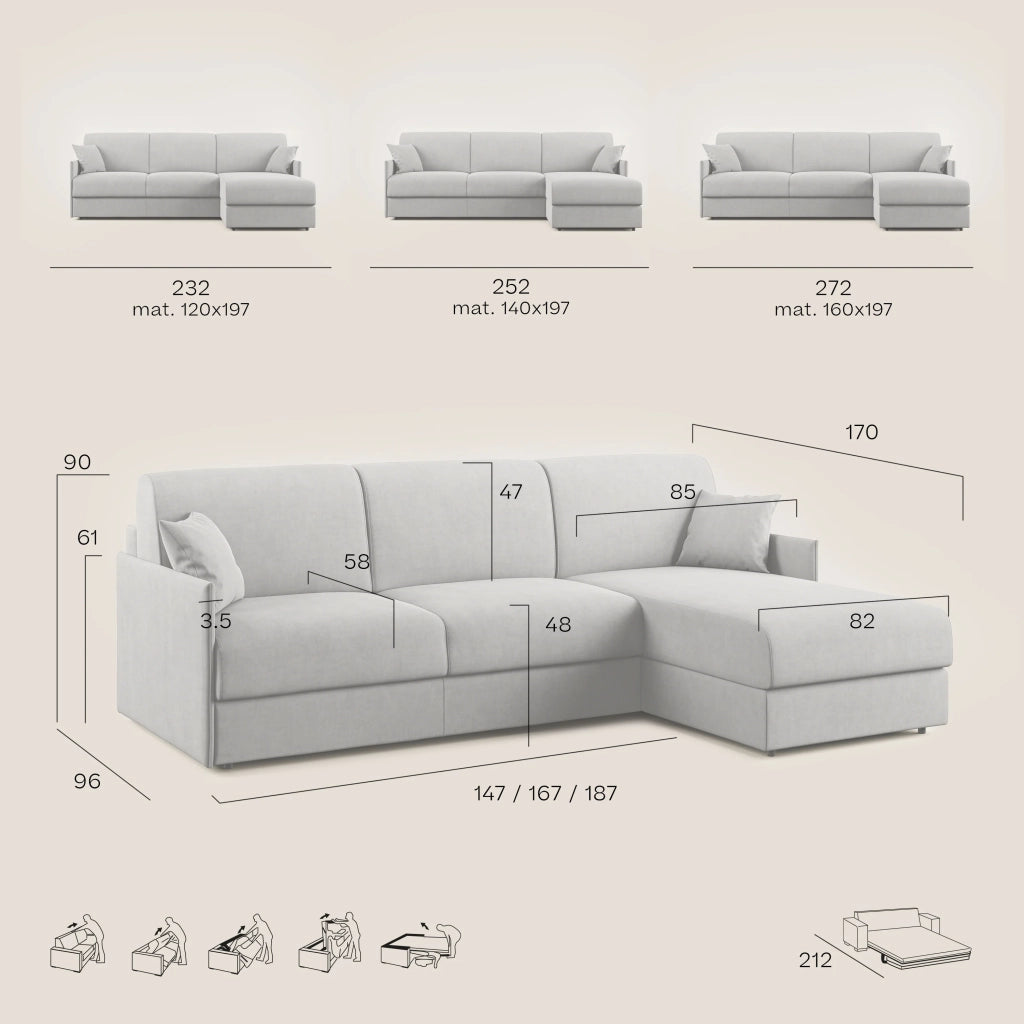 Evans Divano letto angolare con penisola in morbido tessuto impermeabile T13 252 cm Sinistro (mat. 140x197)  marrone