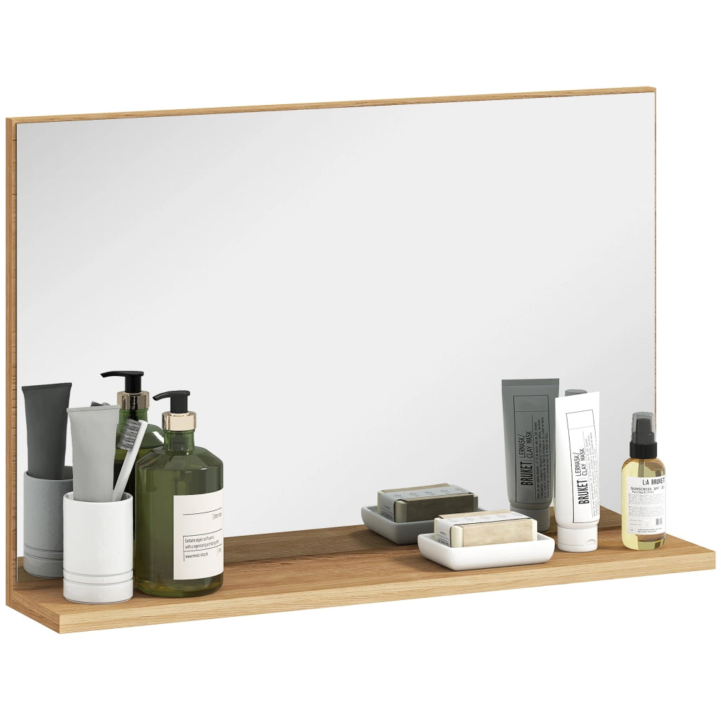 Specchio Bagno da Parete con Mensola Design Moderno e Multiuso, 60x12x40 cm, Legno