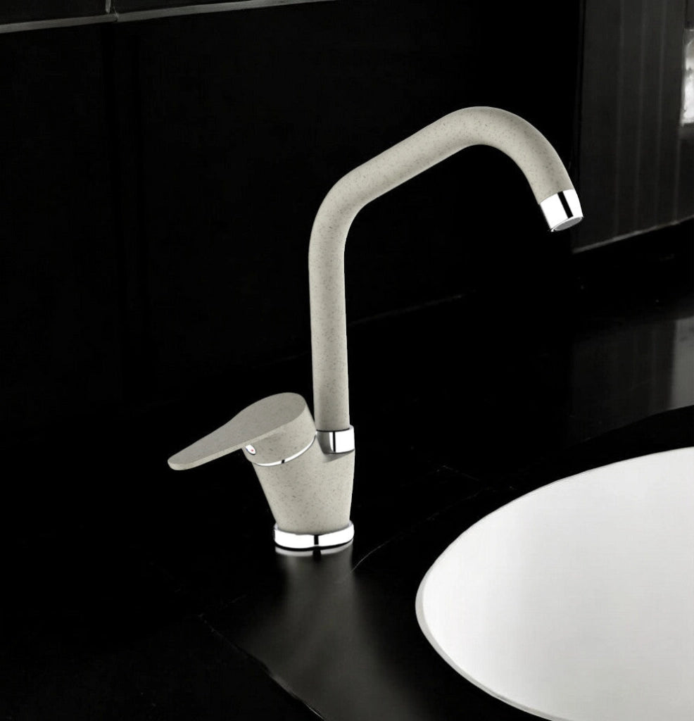 Miscelatore per cucina in ottone effetto avena granito beige, canna a ponte