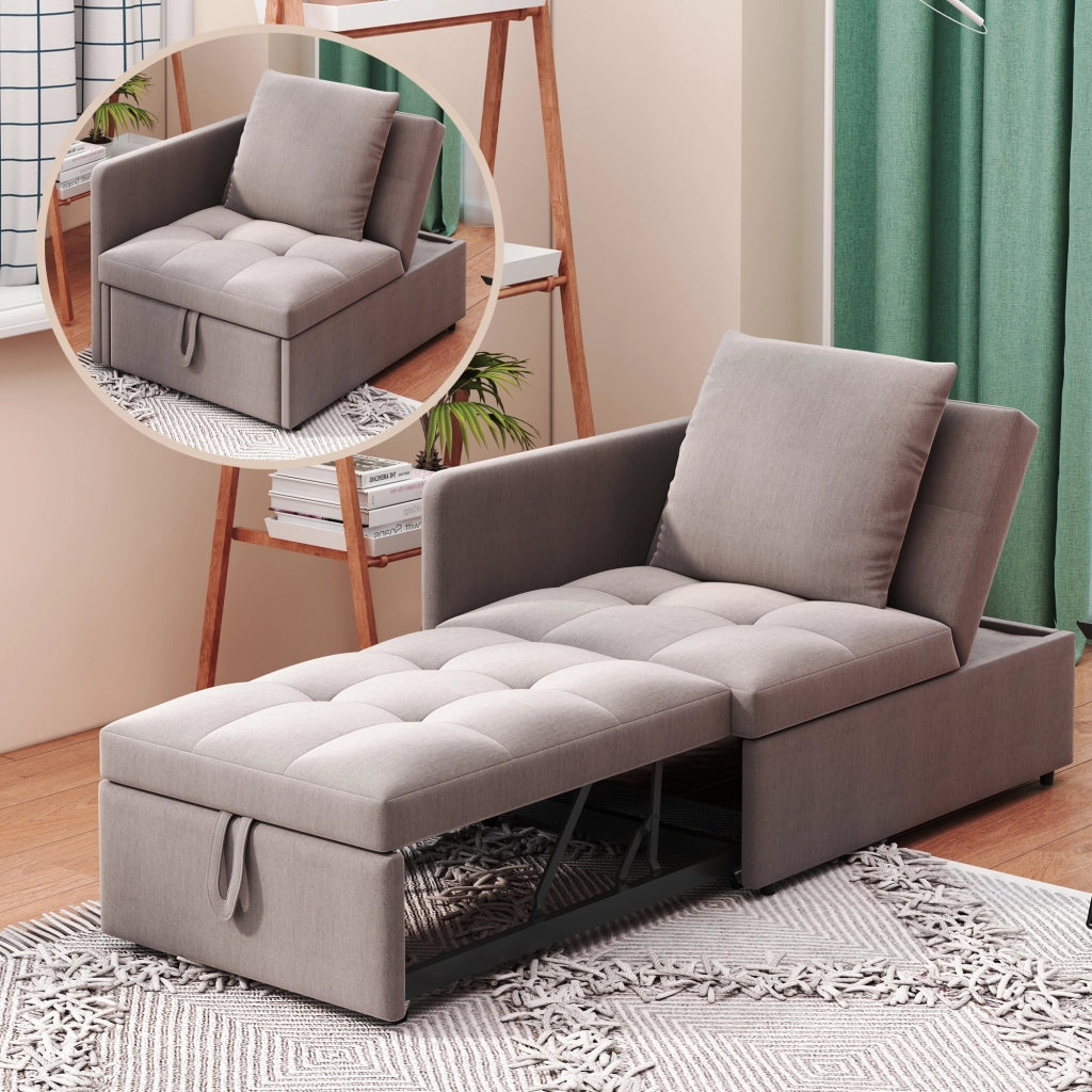 DIVANO LETTO 3 in 1 177x68x65 cm Grigio in lino con schienale regolabile